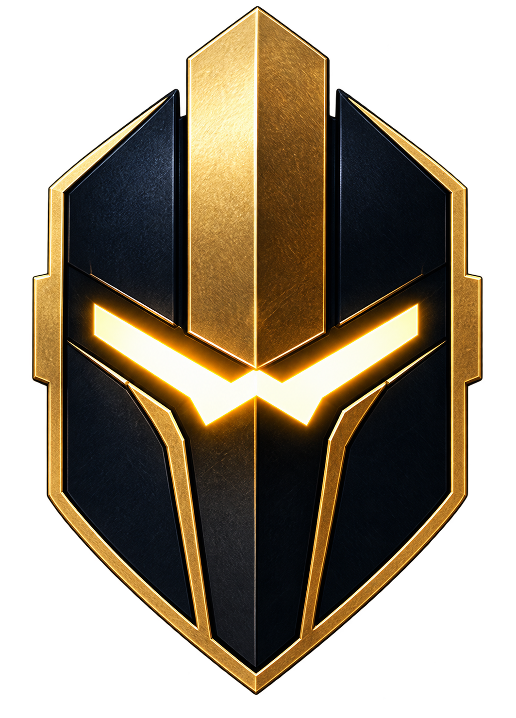 Watchman’s black and gold helmet emblem with an illuminated visor